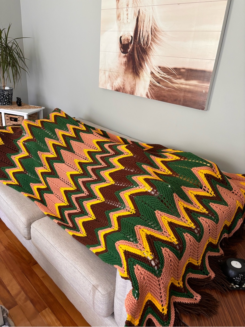 Hand Knit Afghan Bedcover Throw Granny-core Cottage-core